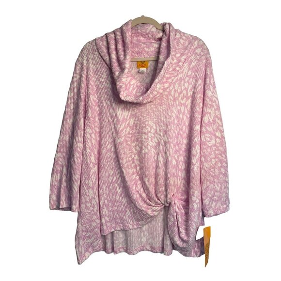 NWT Ruby Rd. Pink & White Cowl Neck Stylish 3/4 Sleeve Blouse Holiday Ladies 2X - Picture 1 of 6